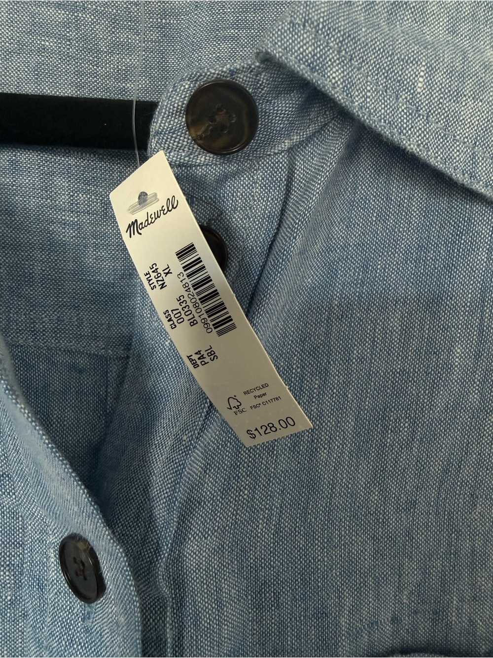 Madewell Relaxed Mini Shirtdress 100% Linen Sunfaded Blue XL NWT - Picture 4 of 8